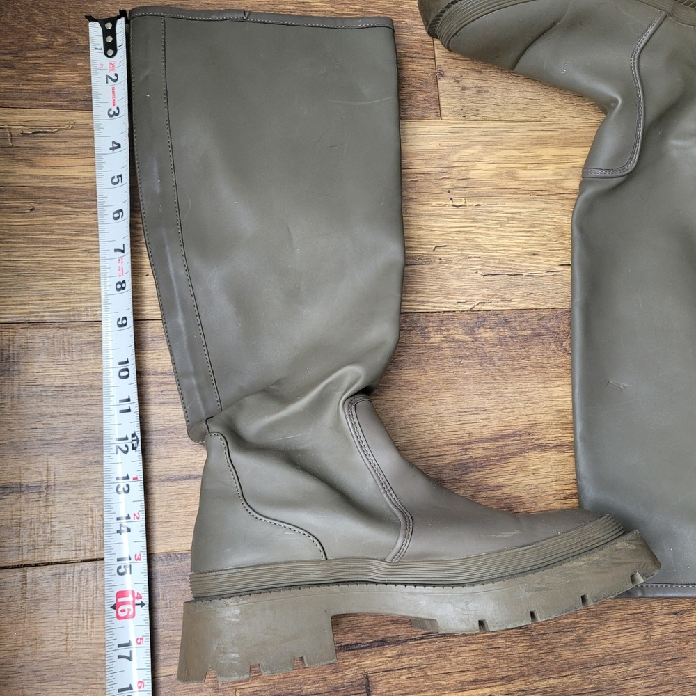 ZARA Women Olive Green Knee High Platform Chunky Sole Rain Boots Size 7.5/Eu 38 - Picture 7 of 13